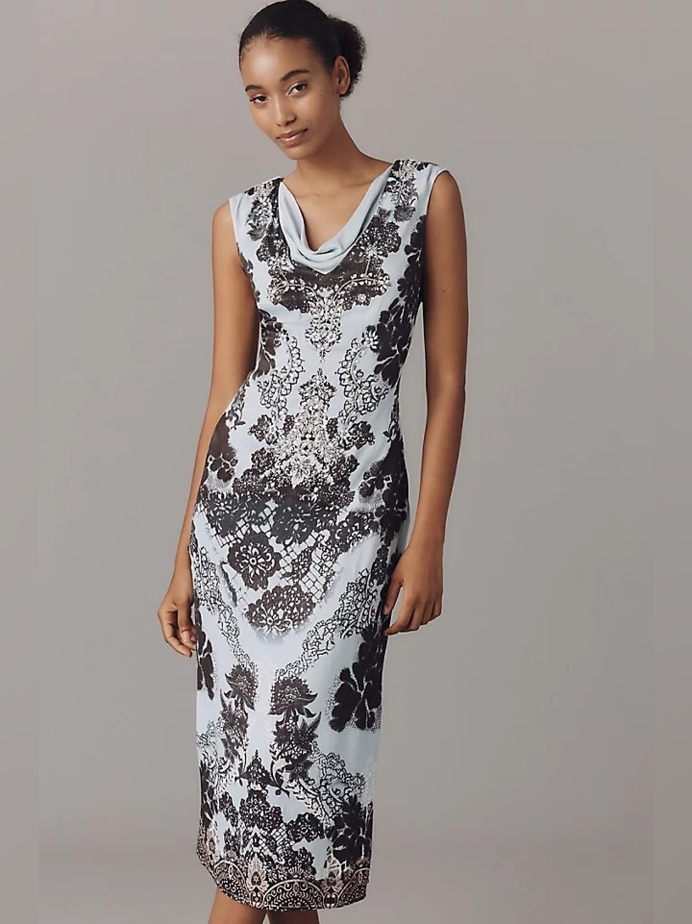 By Anthropologie Cowl Neck Low Back Embellished Midi Dress Size S